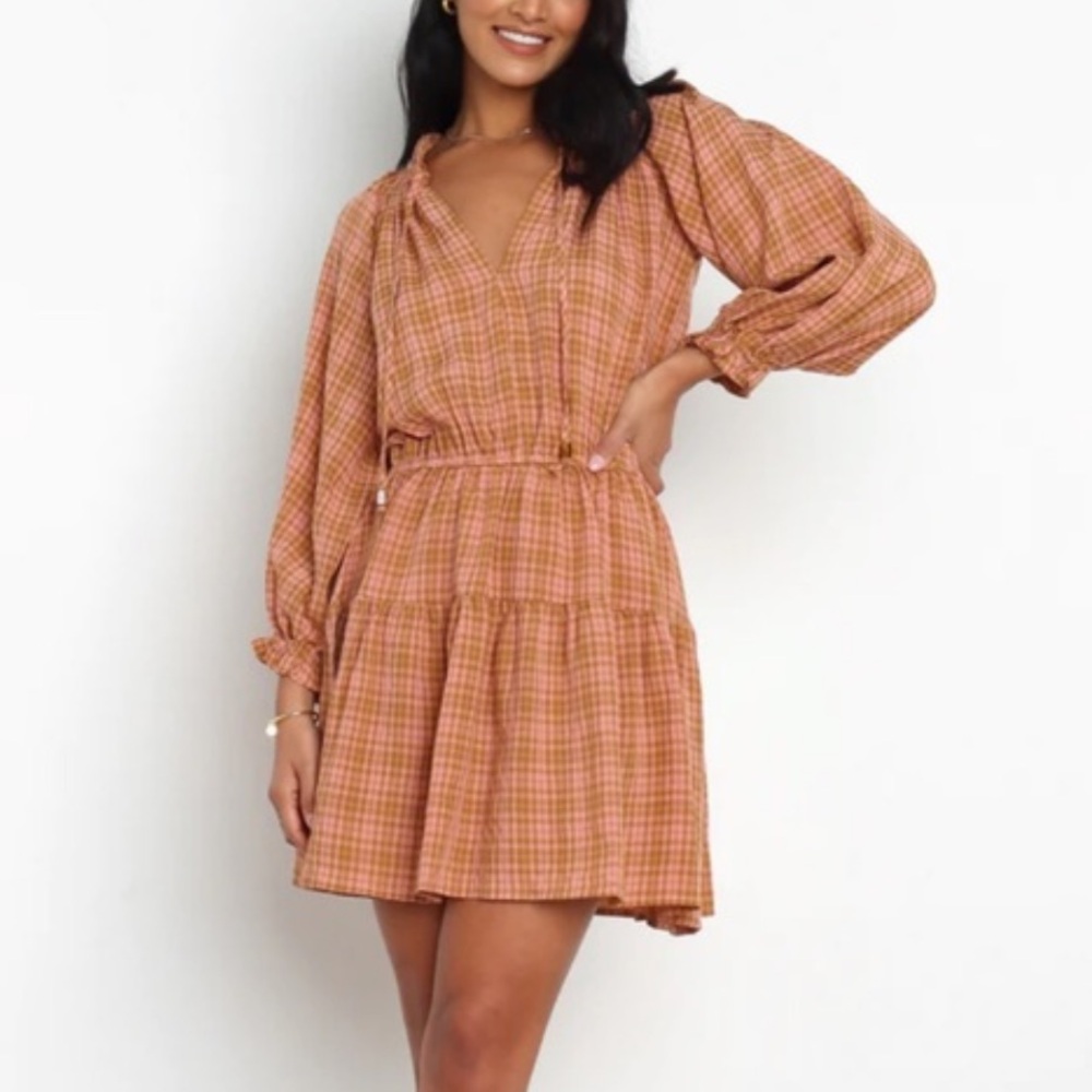 Petal‎ + Pup ‘Sorah’ Plaid Long Sleeve Cinched Waist Above Knee Dress Size 4